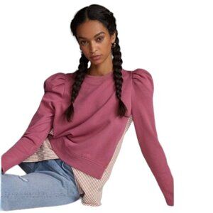 Anthropologie Maeve Pink Layered Long Puff Sleeve  Tunic Sweatshirt Size M